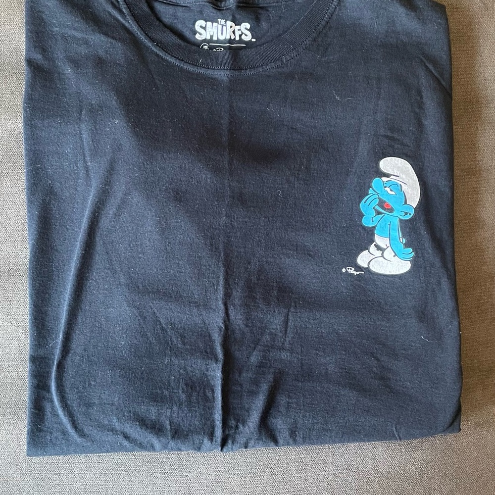 Black Graphic Tee with Smurf Print
